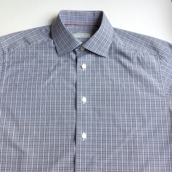 ETON  contemporary grey & blue checkered cotton shirt Sz 15.5 /39 made in Europe - Picture 3 of 9